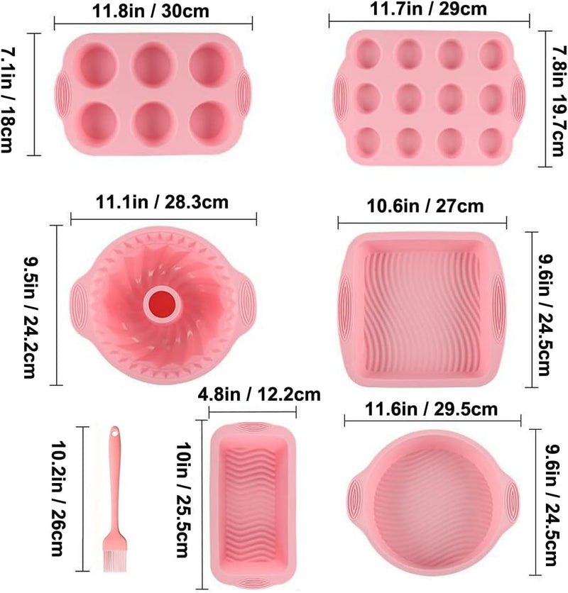 Nonstick 7-Piece Silicone Bakeware Set with Heat Resistant Tools and Brush - BPA-free and Economical