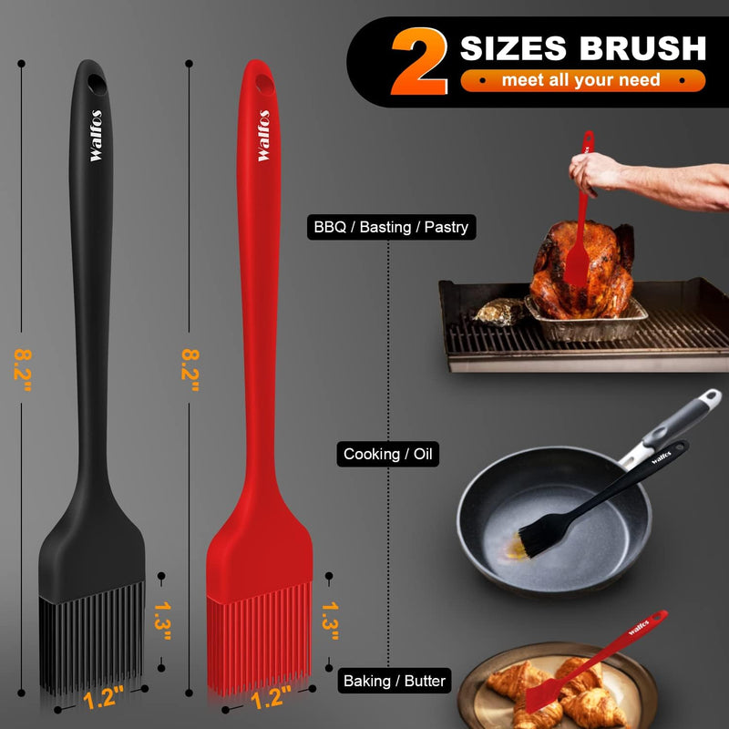 Walfos Silicone Basting Pastry Brush Set 2 Pcs - Heat Resistant for BBQ Baking  Cooking