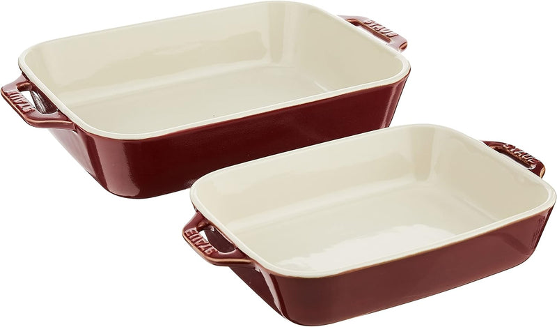 STAUB Rectangular Baking Dish Set 2 pc Rustic Ivory