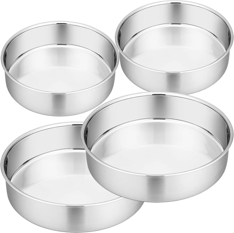 PP Chef 4 Stainless Steel Baking Pan Set for Mini Cakes Pizzas and Quiches - Non-Toxic Leakproof and Easy to Clean