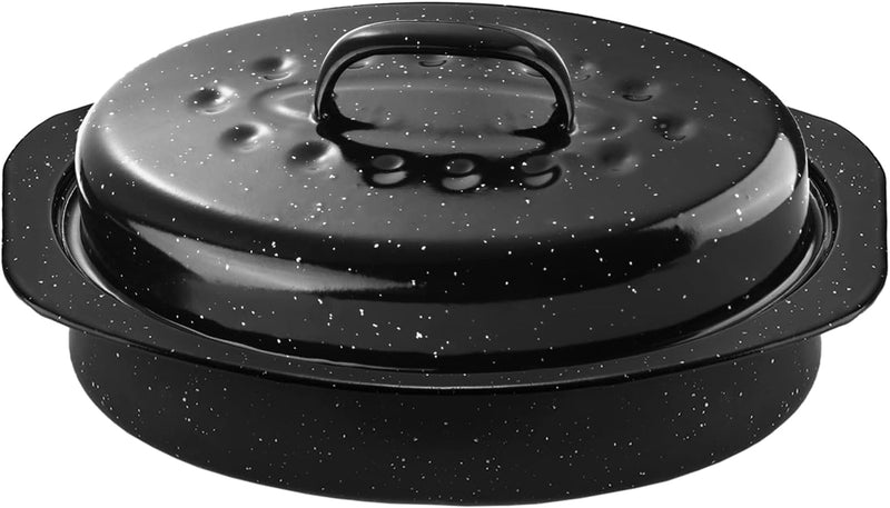 words13 Enamel Roasting Pan with Lid - Black Oval Turkey Roaster