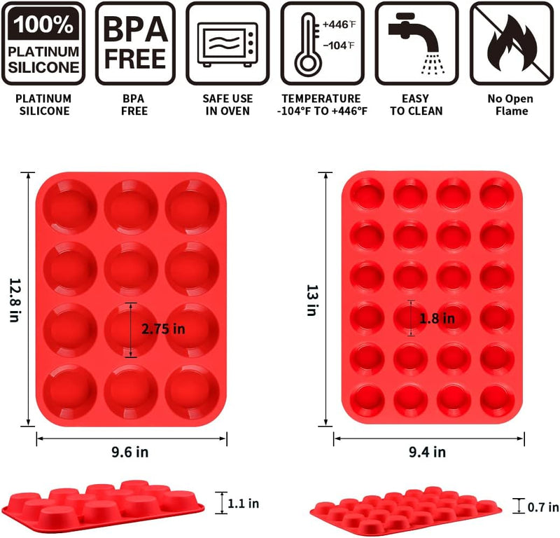 Nonstick Silicone Muffin Pan - BPA Free 12 Cupcake Mold - Regular Size