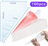 122Pieces Tipless Piping Bags - 100pcs Disposable Piping Pastry Bag for Royal Icing/Cookies Decorating - 10 Pastry Bag Ties,10 Clips &2 Scriber Needle - Best Cookie Tools (12 Inch)