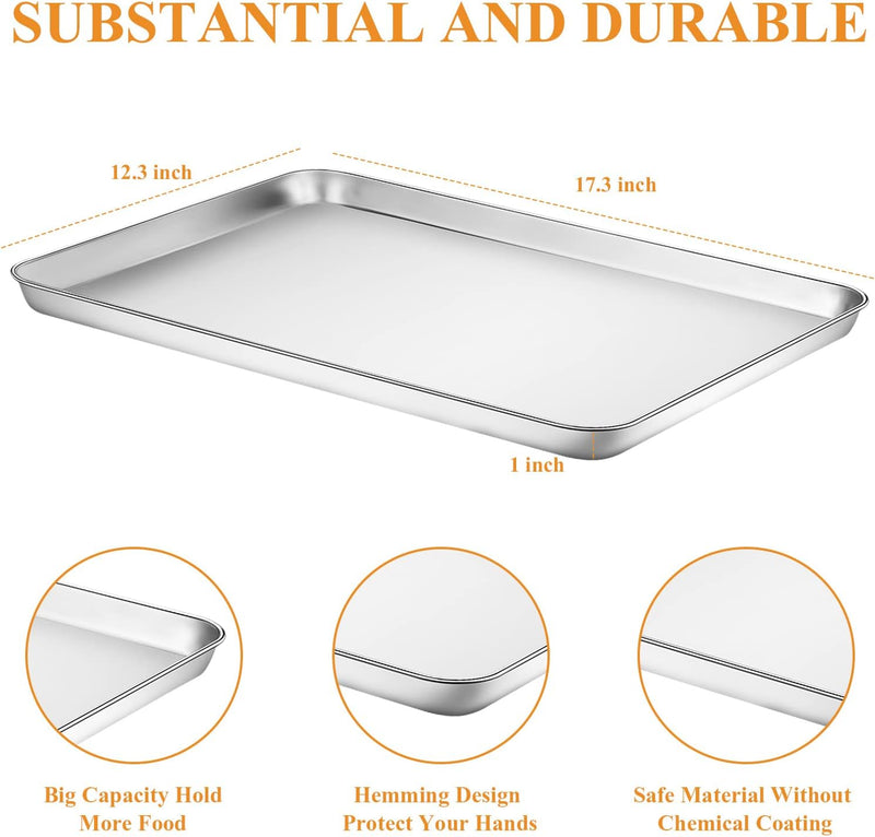 Stainless Steel Baking Sheet Set - 2 Pack Non-Toxic  Heavy Duty Mirror Finish 12x10x1 Dishwasher Safe