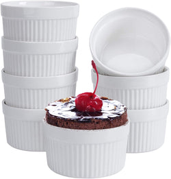 Porcelain Ramekins - Set of 8 6 oz - Oven Safe for Baking Custard Lava Cakes and Mini Desserts