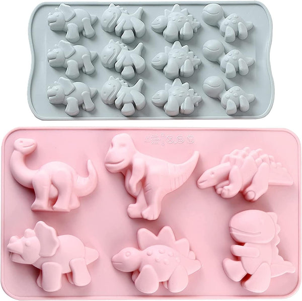 Dinosaur Silicone Candy Molds - Kid-Friendly 3D Christmas Cake Decorations 2 Pack