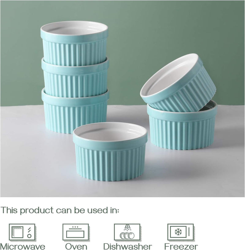 DOWAN Porcelain Ramekin Set - 4oz Baking 6 White