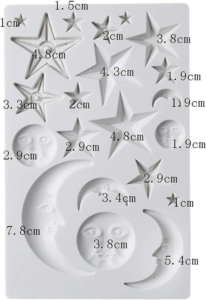 Silicone Fondant Mold for Cake Decorating - Moon Star Sun and Face Shapes