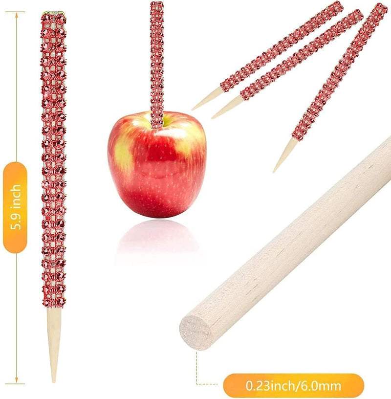 Bling Candy Apple Bamboo Sticks - 32 PCS Wooden Skewers with Rhinestone Diamond Mesh Wrap for Fruit Treats and Dessert Table Silver