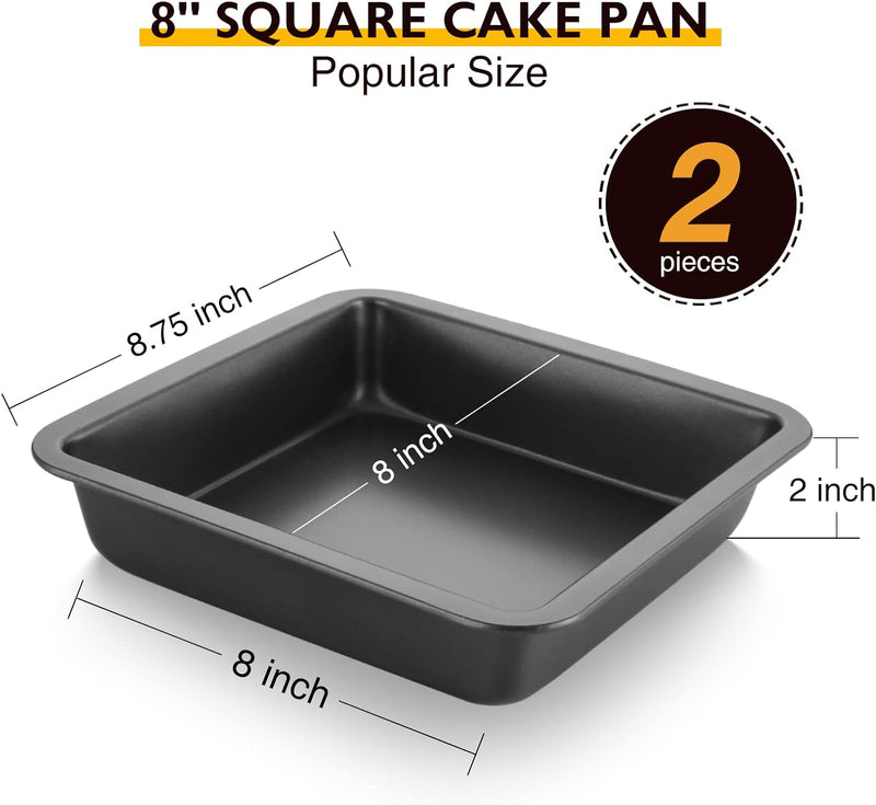 HONGBAKE 8 Round Cake Pan Set - Nonstick 2 Pieces - Dishwasher Safe  Heavy Duty Grey