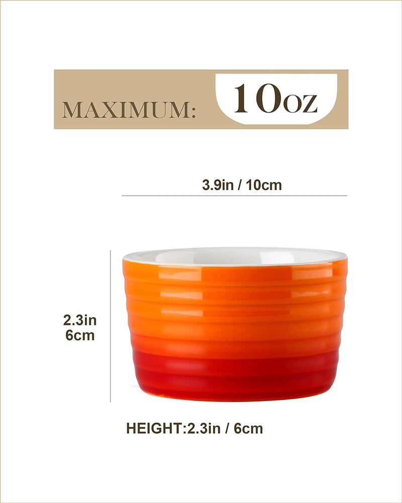 Porcelain Ramekins - Set of 6 10 oz - Oven Safe - Orange