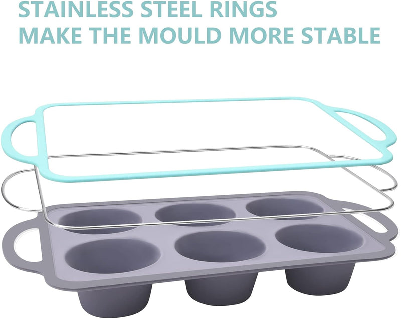 10-Piece Silicone Bakeware Set - Blue Gray with Spatulas Brush Mitts and Whisk