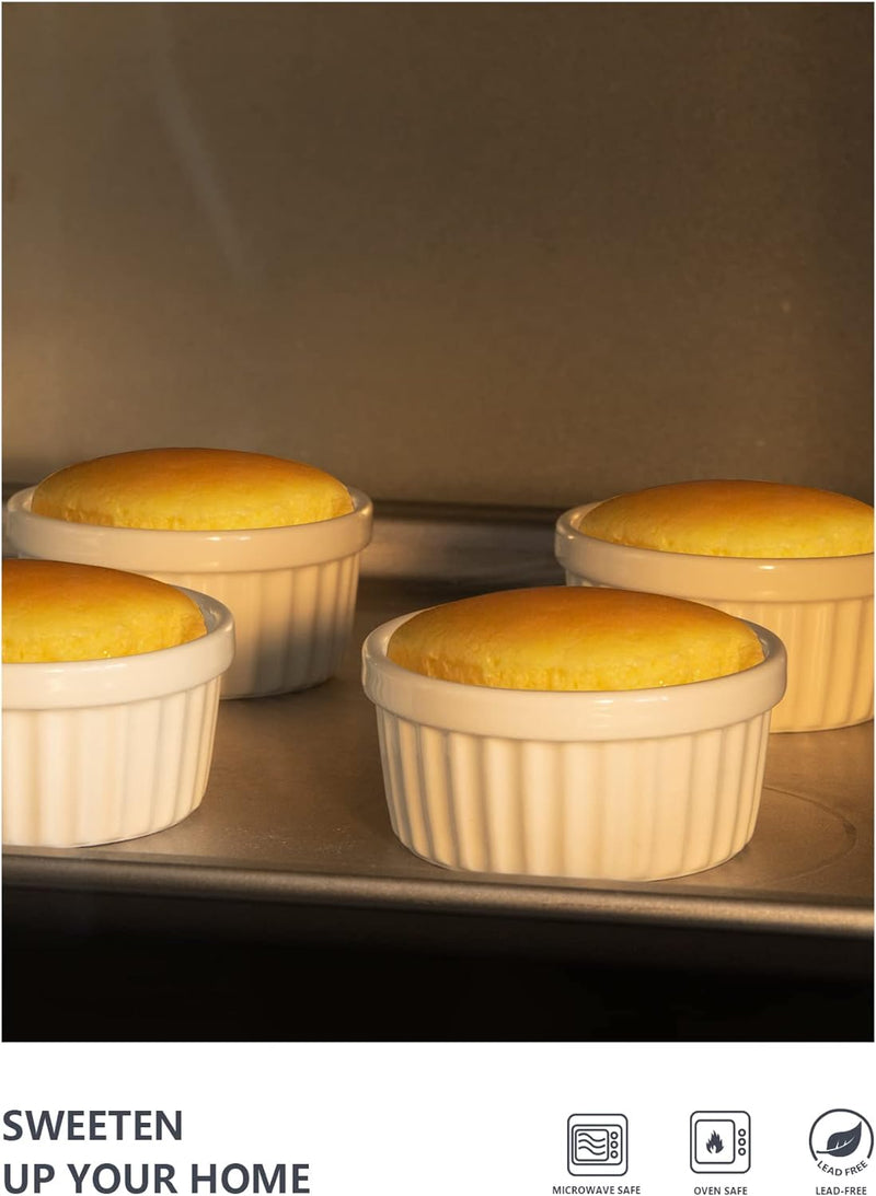 Sweese 8 oz Porcelain Ramekins Set of 6 - Creme Brulee Souffle Custard Cups for Baking Oven Safe - White