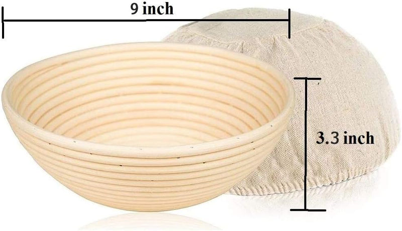 2-Piece Bread Proofing Basket Set with Sourdough Tools - Round and Oval - Banneton Danish Whisk Scoring Lame and Scrapers - Baking Gift