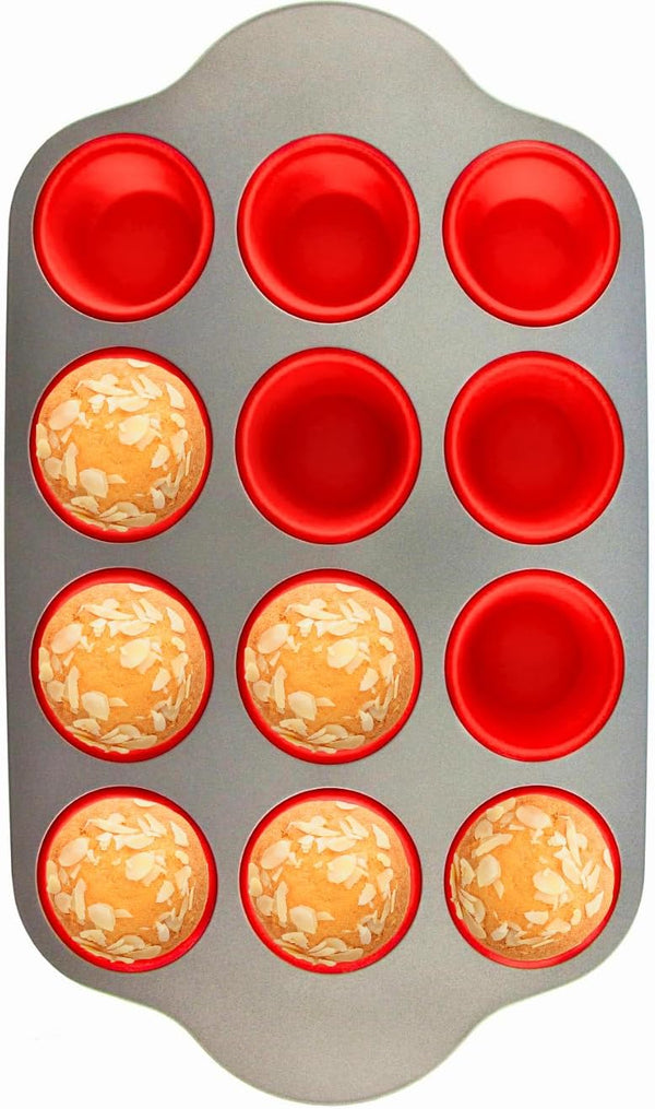 Non-Stick Silicone Muffin Pan - 12 Cups with Steel Frame - BPA Free  Non-Toxic