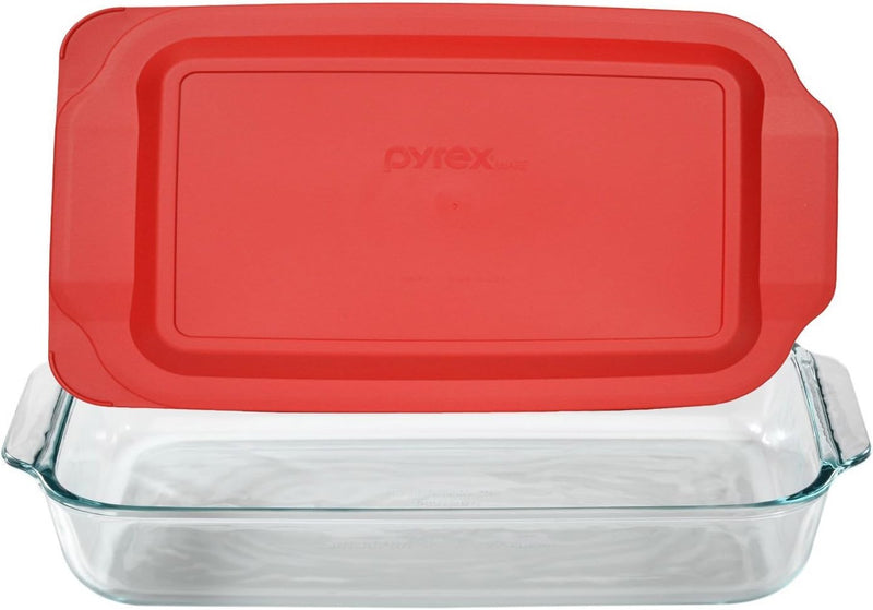 Pyrex Basics 3 Quart Glass Baking Dish with Red Lid - 132x89x2