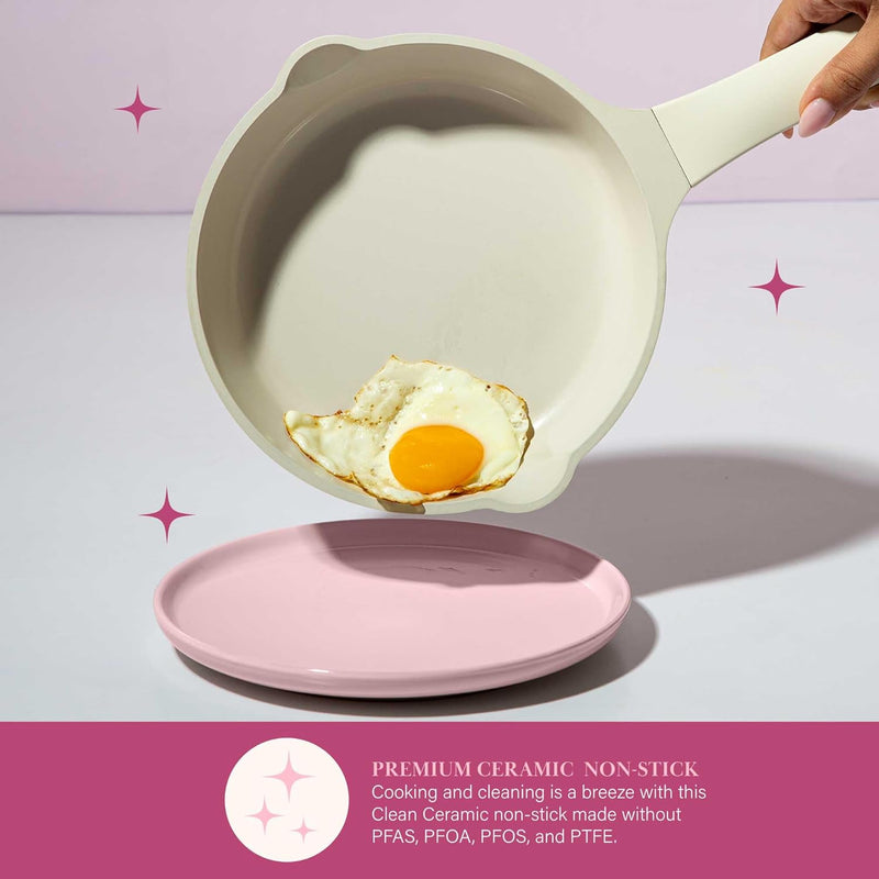 Paris Hilton Ceramic Nonstick Cookware Set - Gold Knobs Stay-Cool Handles 10-Piece Pink