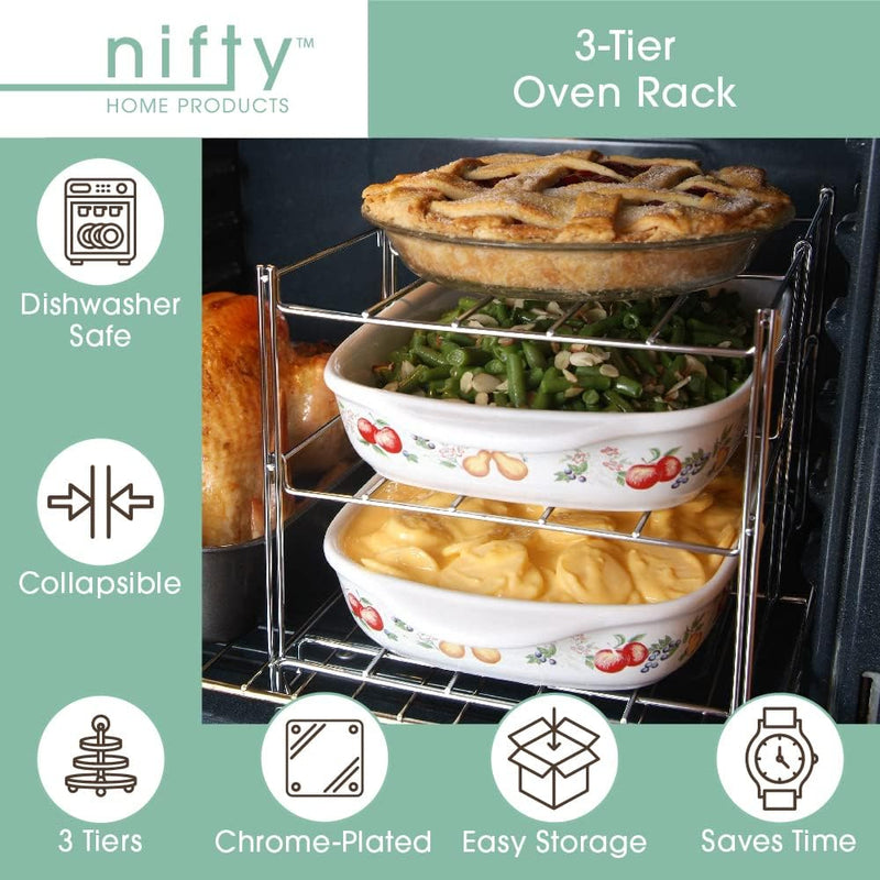 Nifty Oven Insert with Non-Stick Baking Rack and Roasting Pan Charcoal and Chrome