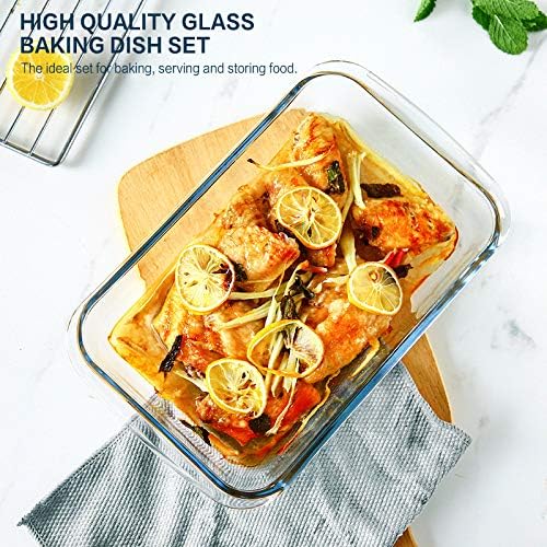 8-Piece Deep Glass Baking Dish Set with Lids - Rectangular Bakeware for Lasagna Cooking Storage - Gray