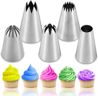 Suuker 5 Pcs/Set Large Piping Tips Set,Stainless Steel Frosting Piping Kit,Pastry Cake Decorating Tips Baking Tools For Cookies Cupcake Decorating Kit (1A 1E 348 347 356)