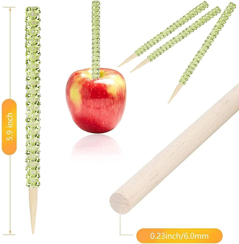 Bling Candy Apple Bamboo Sticks - 32 PCS Wooden Skewers with Rhinestone Diamond Mesh Wrap for Fruit Treats and Dessert Table Silver