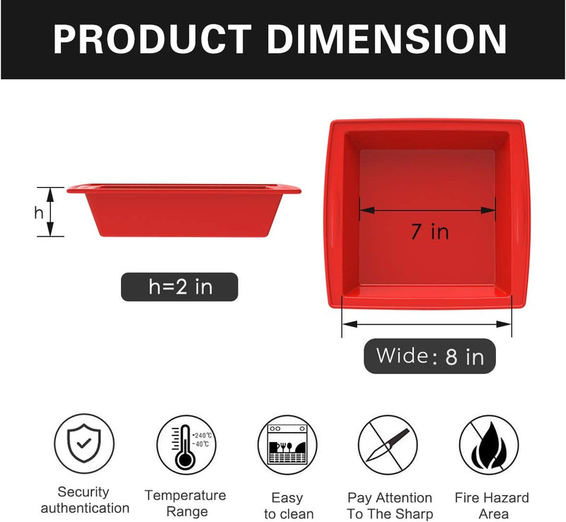 Set of 2 Nonstick Silicone Square Cake Pans - 8x8 Baking and Brownie Molds