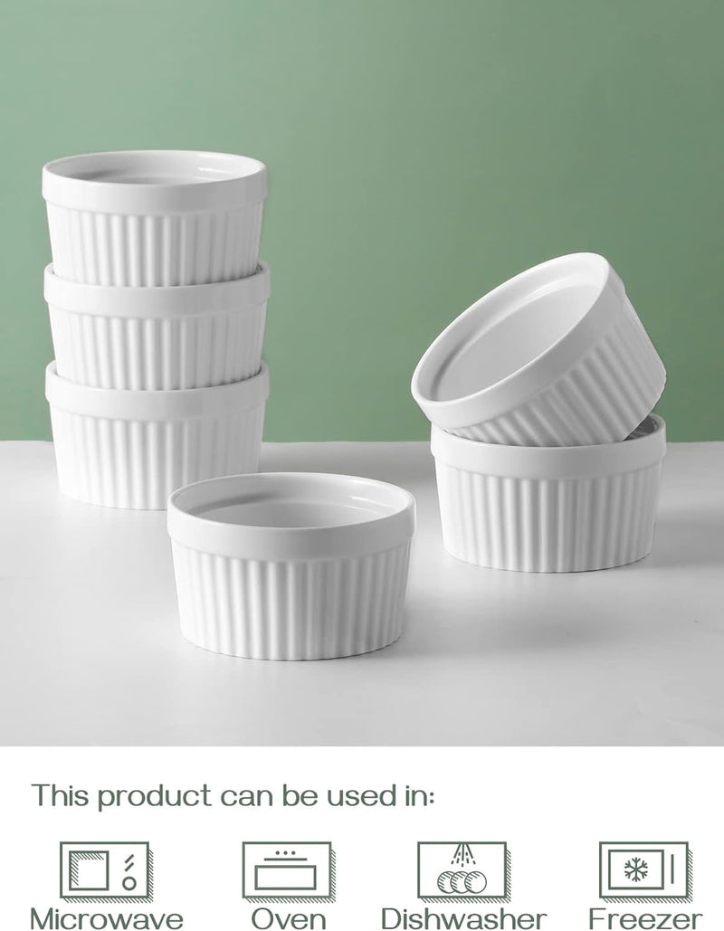 DOWAN Porcelain Ramekin Set - 4oz Baking 6 White