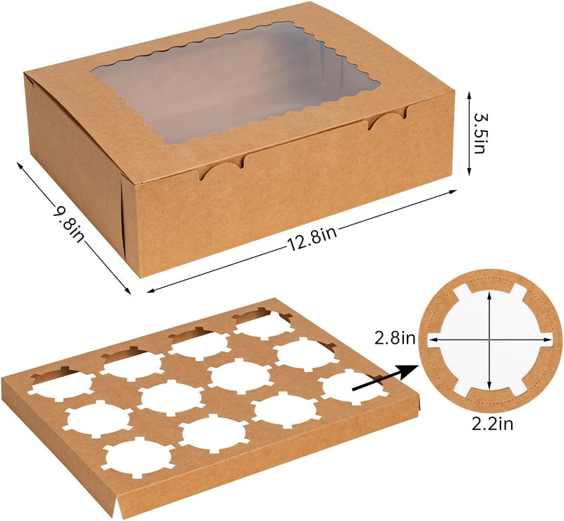 Cupcake Box Set - Hold 12 Standard Cupcakes Food Grade Carrier with Windows