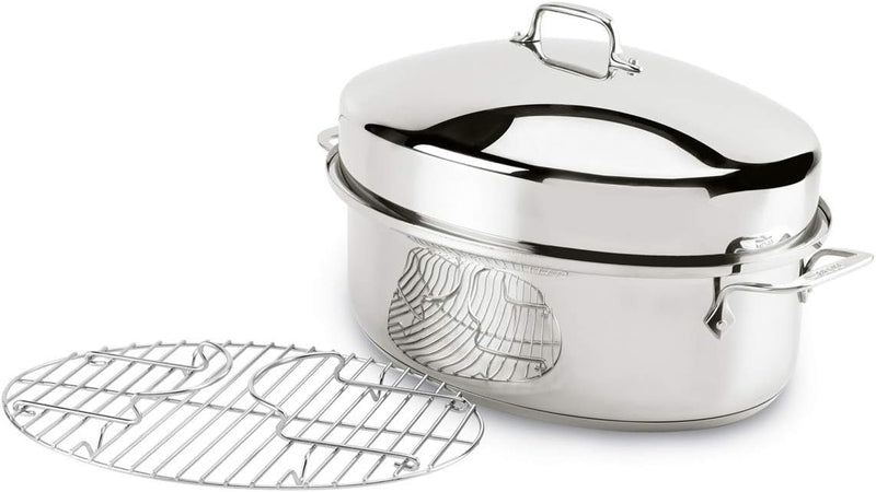 All-Clad Covered Oval Roaster - 3 Piece Stainless Steel Set 19x12x10 Inch Oven Broiler Safe Pan