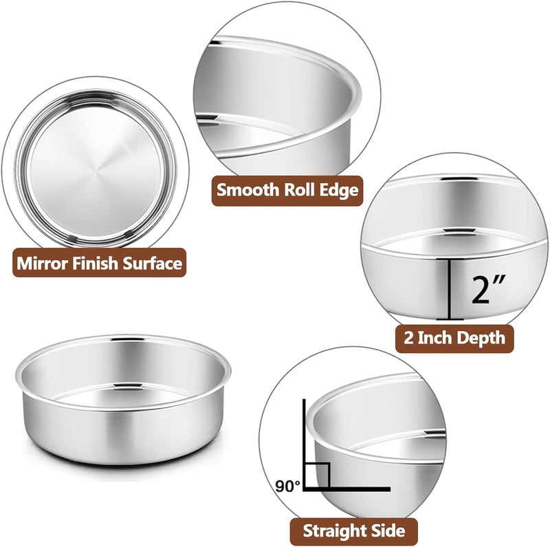 PP Chef 4 Stainless Steel Baking Pan Set for Mini Cakes Pizzas and Quiches - Non-Toxic Leakproof and Easy to Clean