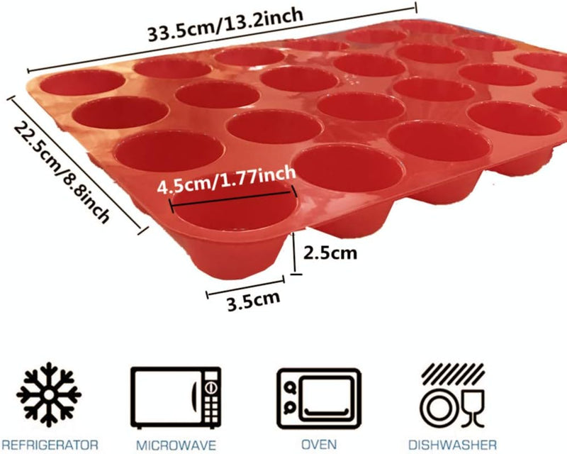 24 Cup Silicone Muffin Pan Set - Reusable Non-Stick Cake Molds - Dishwasher  Microwave Safe Red1 Pack