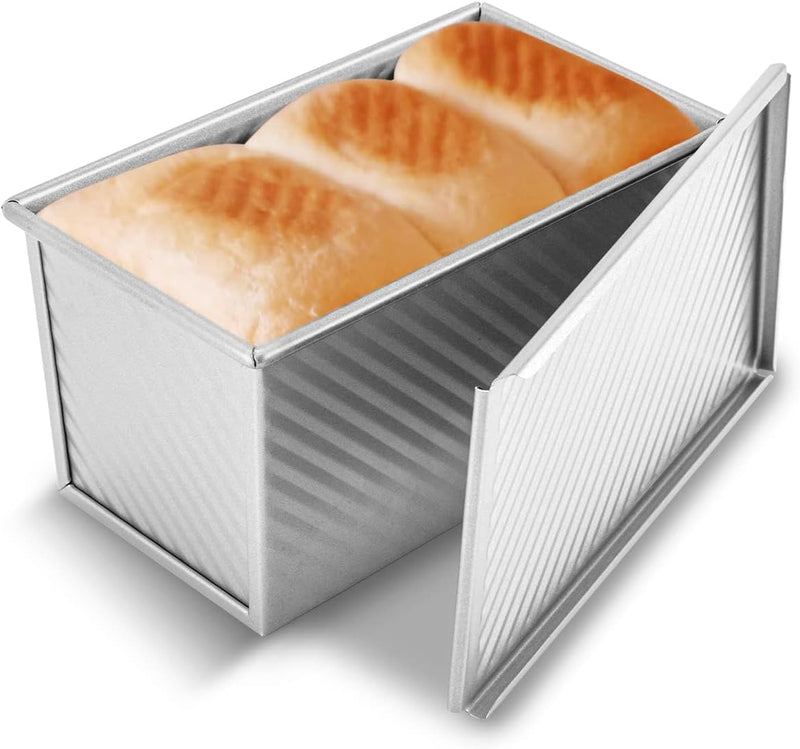 KITESSENSU Pullman Loaf Pan with Lid - 1 lb Capacity Non-Stick Carbon Steel Bread Toast Mold with Cover - Gold