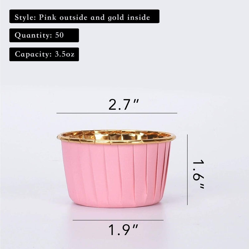 50ct Hippo Cupcake Cups - Gold Foil Disposable Muffin Liners - White Baking Cups