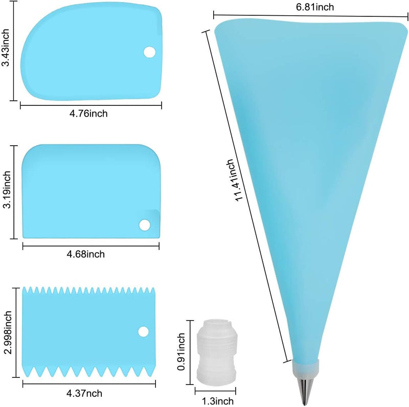 Silicone Icing Piping Bag with Stainless Steel Nozzle Set and Accessories