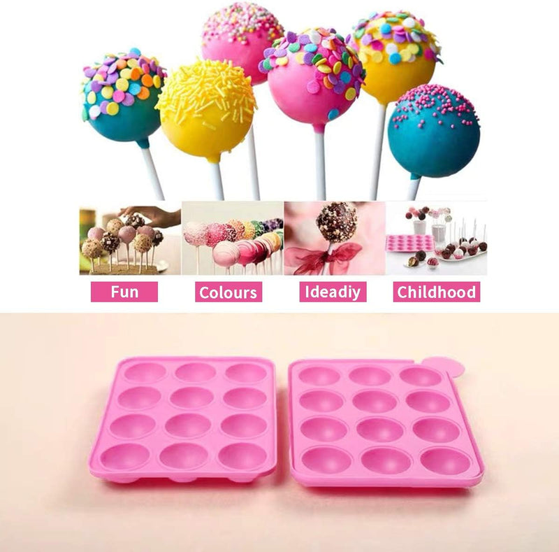 AKINGSHOP Silicone Cake Pop Mold Set with 60Pcs Sticks Bags and Twist Ties - Great for Lollipops Hard Candy Cake Pops and Chocolates