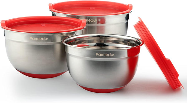 Parmedu 5-in-1 Stainless Steel Mixing Bowl Set with Colander  Grater Size 4QT 3QT 25QT - Model CK001