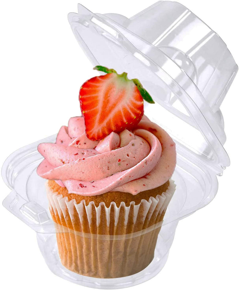 50-Pack Plastic Cupcake Containers with Stackable Deep Dome Design