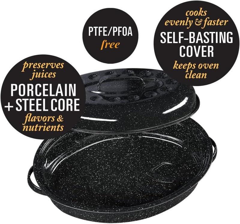 15 Oval Roaster - Black Granite Ware