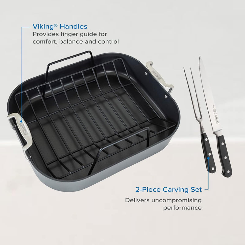 Viking 3-Ply Stainless Steel Roasting Pan with Nonstick Rack - Dishwasher and Oven Safe