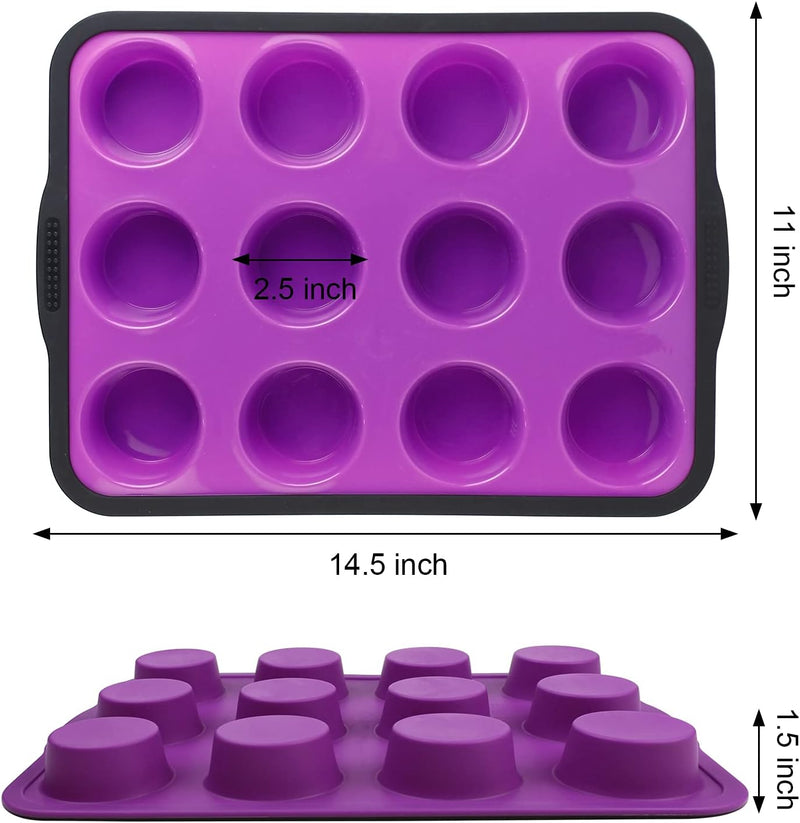 Non-Stick Silicone Muffin Pan with Stainless Steel Frame - 12 Cup Baking Mold BPA Free Blue