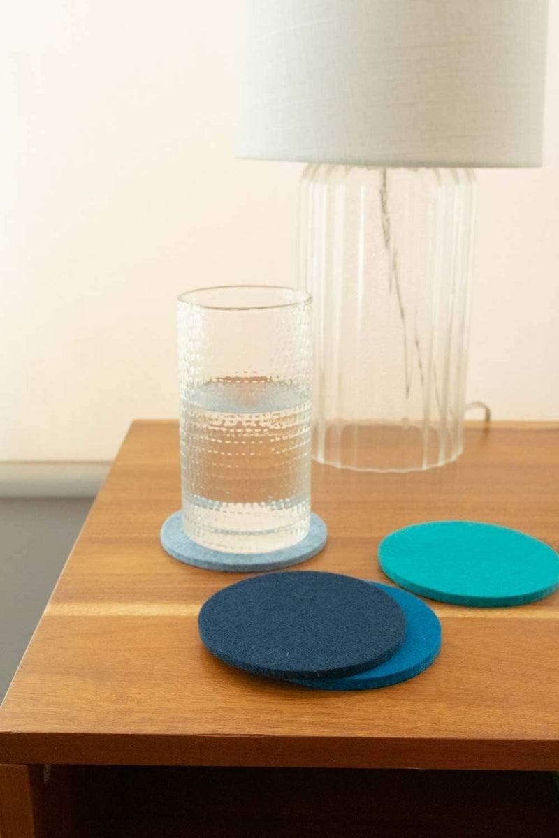 Graf Lantz Felt Coasters - Set of 4 Merino Wool Ocean Water-Wicking Stain-Resistant Absorbent