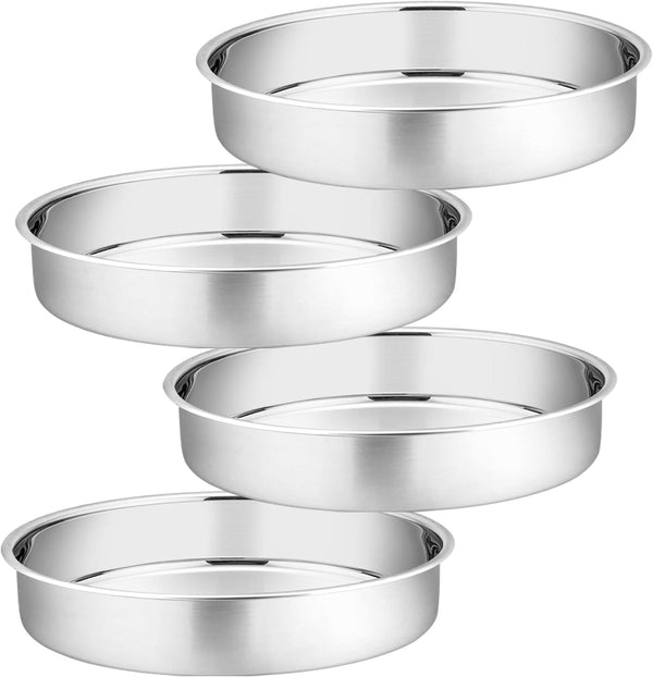 PP Chef 4 Stainless Steel Baking Pan Set for Mini Cakes Pizzas and Quiches - Non-Toxic Leakproof and Easy to Clean