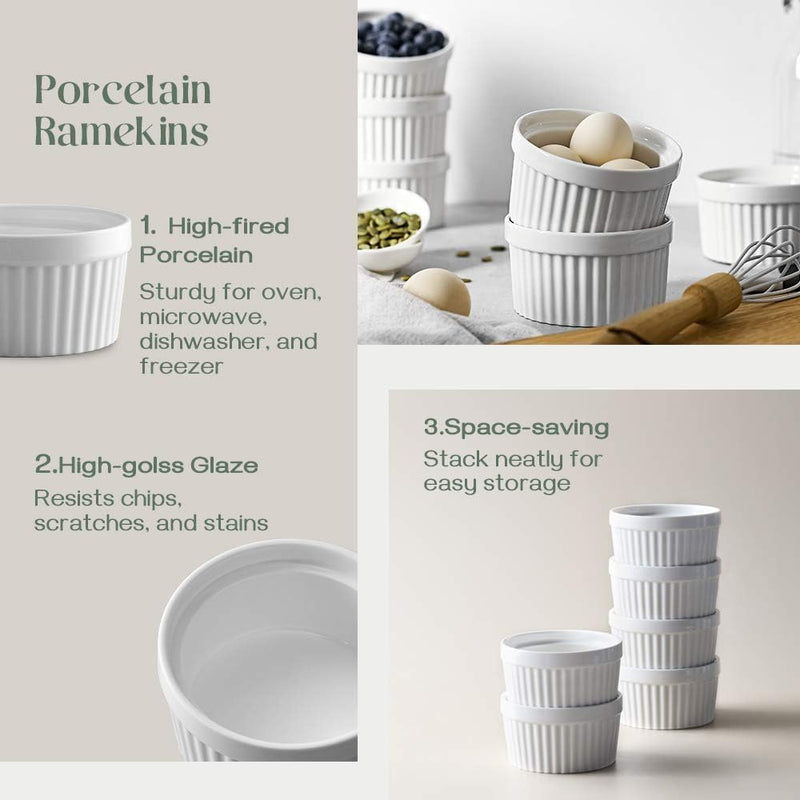 DOWAN Porcelain Ramekin Set - 4oz Baking 6 White