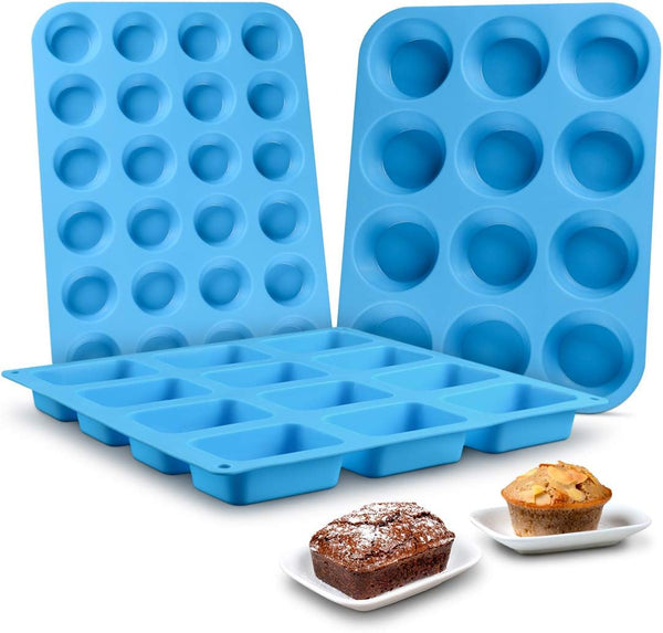 CAKETIME Silicone Baking Molds - 3-Pack Cupcake Muffin and Mini Loaf Pan Set