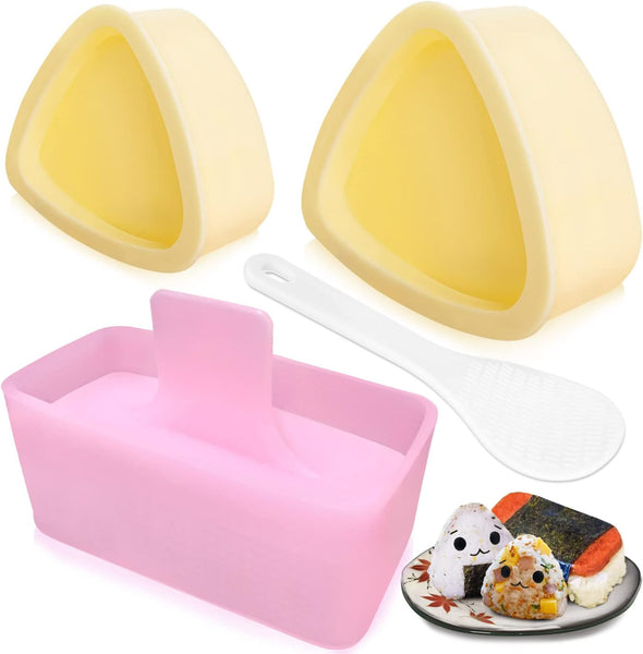 Onigiri Mold, 3 Pack Rice Mold Musubi Maker Kit, Maker Press, Classic Triangle Rice Ball Maker Sushi Mold for Kid Lunch Bento and Home DIY