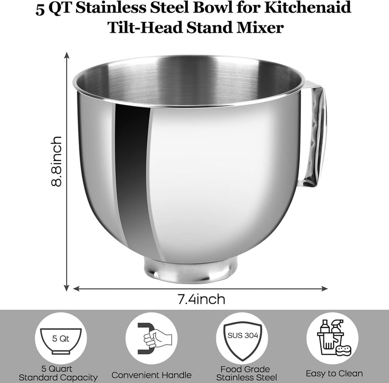 Glass Bowl for KitchenAid Stand Mixer - Measurement Markings Microwave and Refrigerator Compatible
