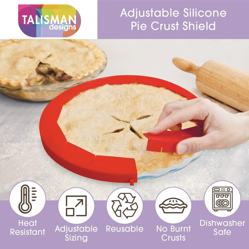 Talisman Designs Baking Pie Crust Shield Protector Cover for Edges of Pie - 8-inch to 11.5-inch Adjustable Silicone Baking Accessory for Making the Perfect Pie | Set of 1