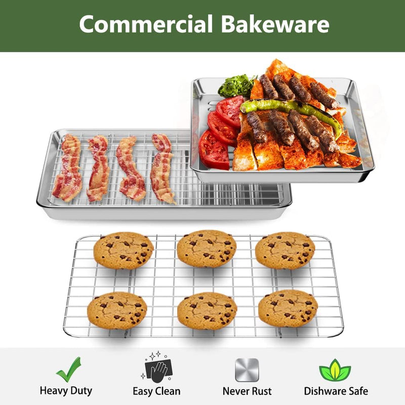 ROTTAY Baking Sheet with Rack Set - Stainless Steel Nonstick Heavy Duty - 16x12x1