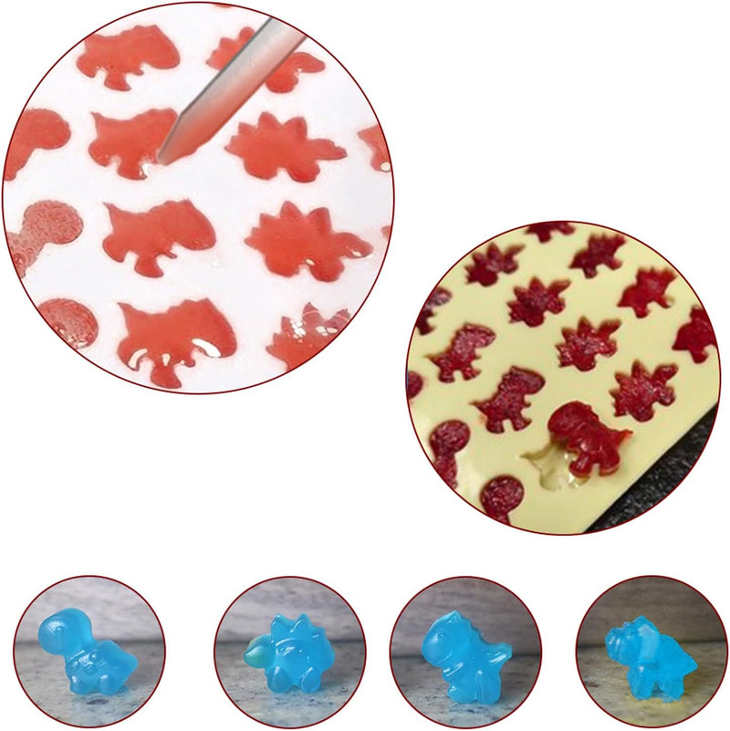 Dinosaur Silicone Candy Mold Set - Create 192 Sweet Treats with 4 Triceratops T-Rex Stegosaurus and Brontosaurus Molds Plus 4 Droppers