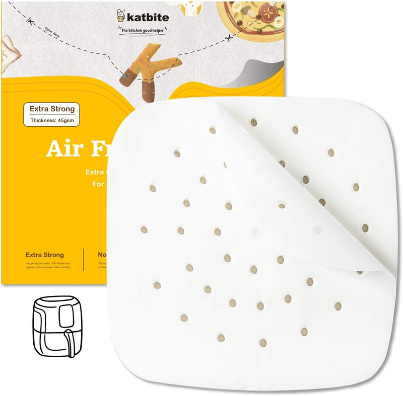 Katbite 85 Inch Air Fryer Parchment Paper Liners - 120 Pack Non-Stick Squares for Air Fryer Steamer Cake Pans